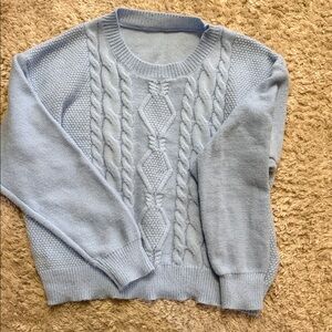SHEIN Powder Blue Cable Knit Crewneck Sweater